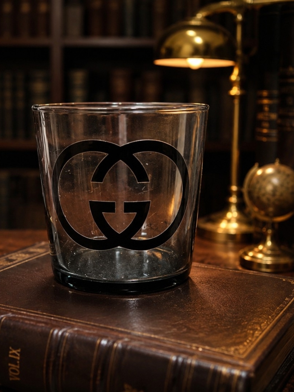 Luxury Gucci GG Monogram 14 oz Smoky Gray Tumbler Glass | Vintage Designer - Picture 3 of 3